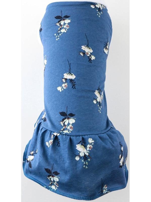 Платье для собак кулирка, XS (ДС 24, ОШ 32-36, ОГ 34-38), Синее