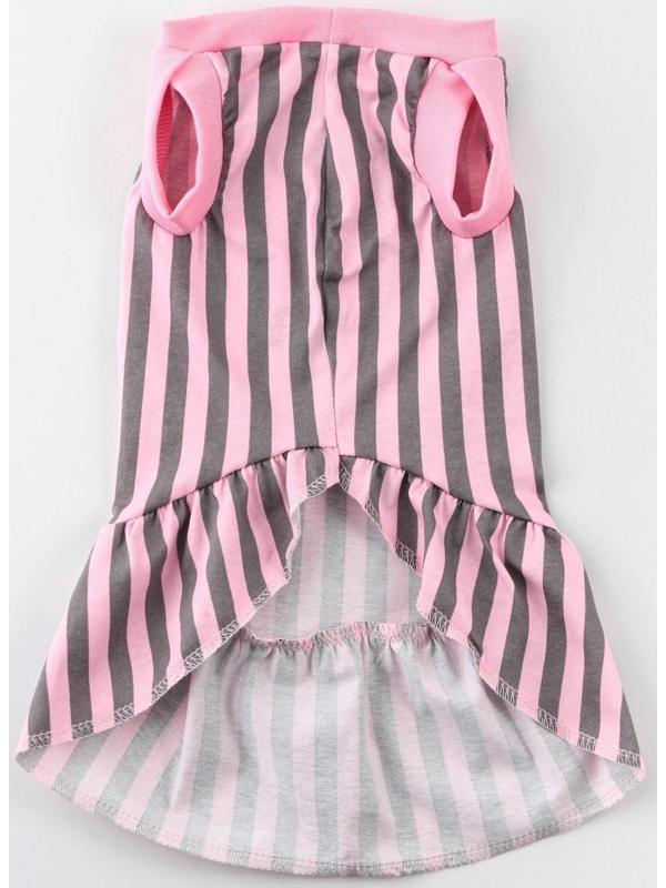 Платье для собак кулирка, XS (ДС 24, ОШ 32-36, ОГ 34-38), Розовое с серыми полосками