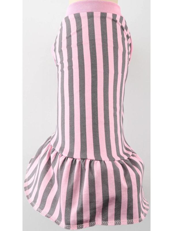 Платье для собак кулирка, S (ДС 27, ОШ 32-36, ОГ 38-42), Розовое с серыми полосками