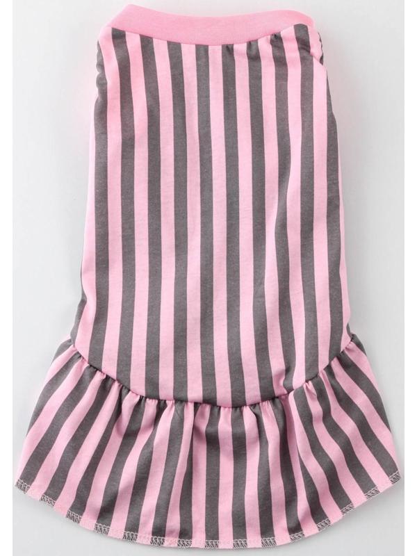 Платье для собак кулирка, S (ДС 27, ОШ 32-36, ОГ 38-42), Розовое с серыми полосками
