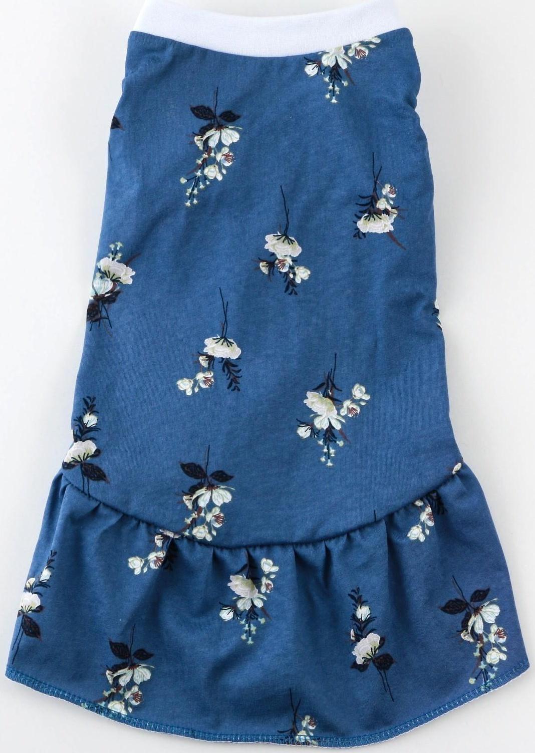 Платье для собак кулирка, М (ДС 30, ОШ 34-38, ОГ 40-44), Синее