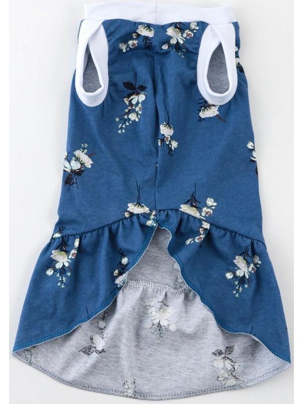 Платье для собак кулирка, М (ДС 30, ОШ 34-38, ОГ 40-44), Синее