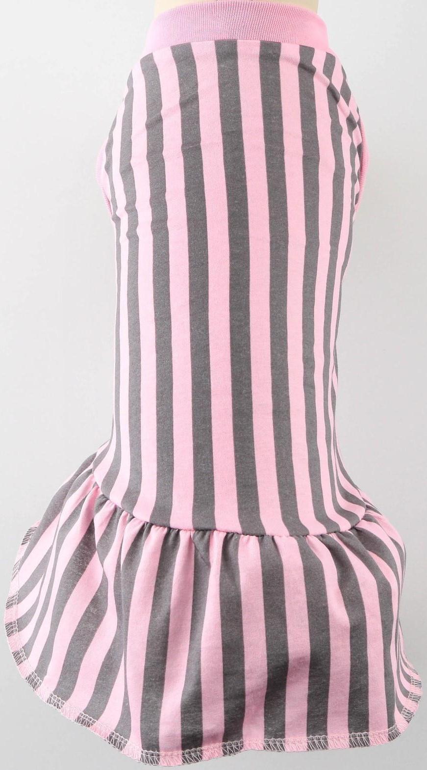 Платье для собак кулирка, М (ДС 30, ОШ 34-38, ОГ 40-44), Розовое с серыми полосками