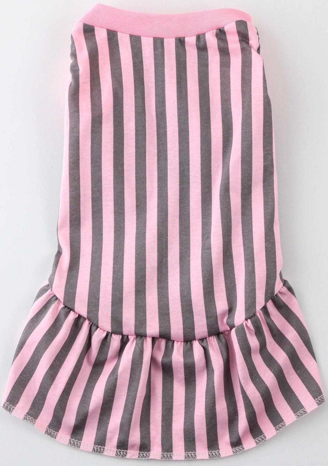 Платье для собак кулирка, L (ДС 32, ОШ 38-42, ОГ 44-48), Розовое с серыми полосками