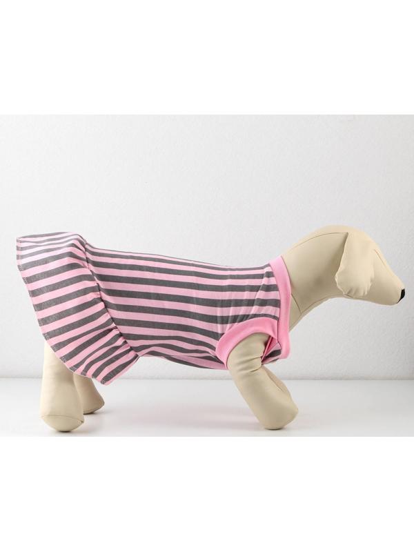 Платье для собак кулирка, L (ДС 32, ОШ 38-42, ОГ 44-48), Розовое с серыми полосками