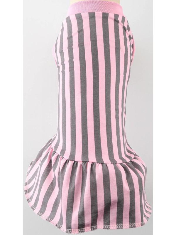 Платье для собак кулирка, L (ДС 32, ОШ 38-42, ОГ 44-48), Розовое с серыми полосками