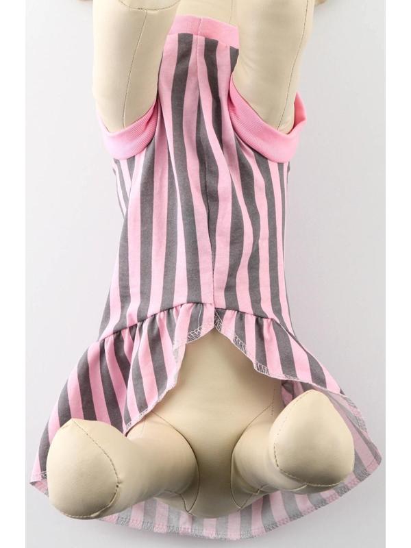 Платье для собак кулирка, L (ДС 32, ОШ 38-42, ОГ 44-48), Розовое с серыми полосками