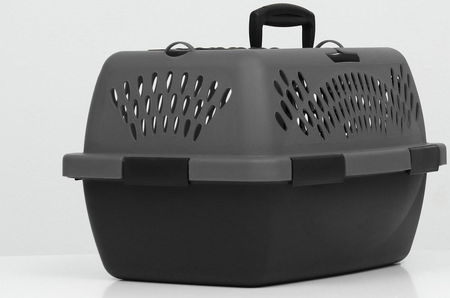 Переноска для животных с пластиковой дверью, 40 х 32 х 26, серая