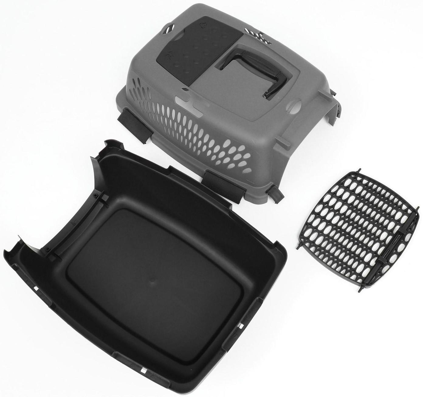 Переноска для животных с пластиковой дверью, 40 х 32 х 26, серая