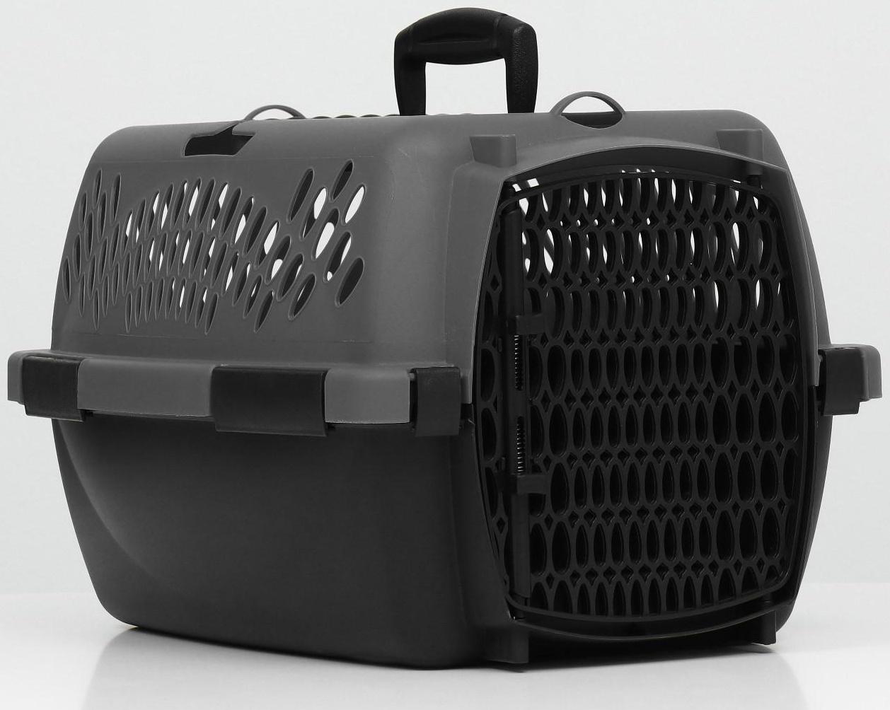 Переноска для животных с пластиковой дверью, 40 х 32 х 26, серая