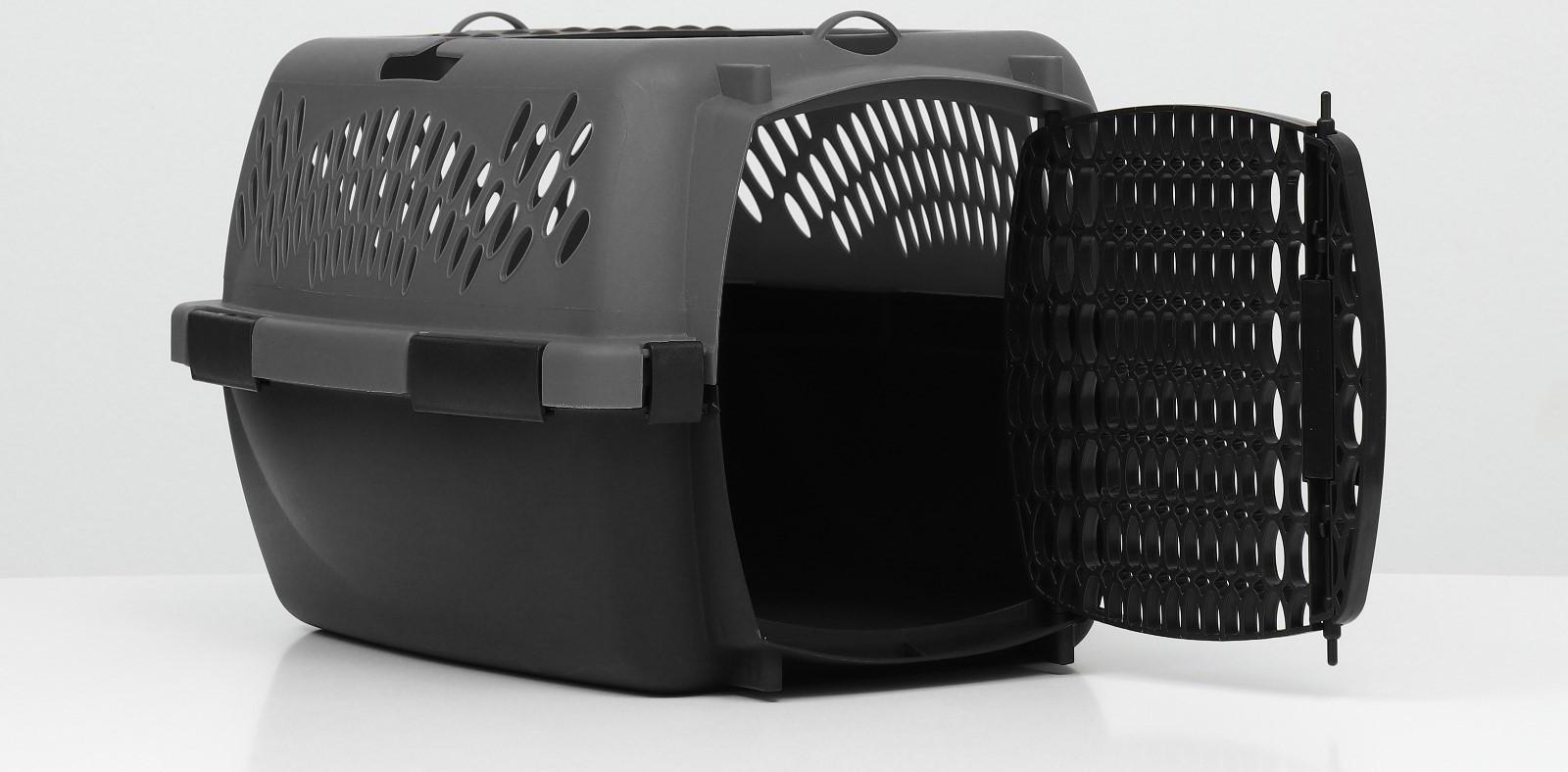 Переноска для животных с пластиковой дверью, 40 х 32 х 26, серая