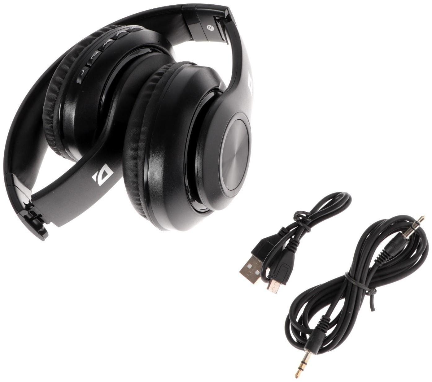 Наушники Defender FreeMotion B552, накладные, микрофон, управление, microSD, 200 мАч, черные