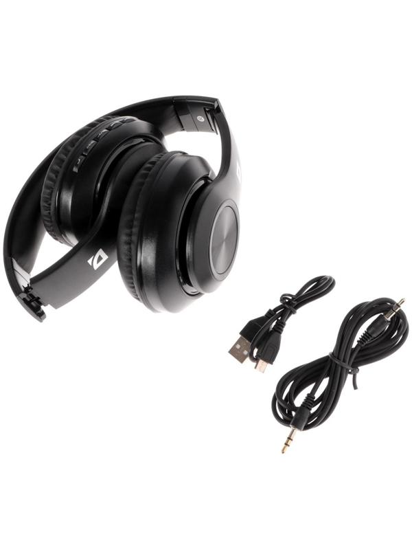 Наушники Defender FreeMotion B552, накладные, микрофон, управление, microSD, 200 мАч, черные