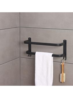 Держатель для полотенец двойной, 38 см, 2 крючка, нержавеющая сталь, цвет чёрный