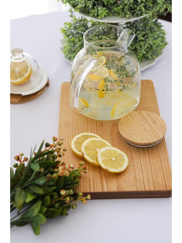 Чайник стеклянный заварочный с бамбуковой крышкой и металлическим фильтром BellaTenero «Эко», 1,2 л