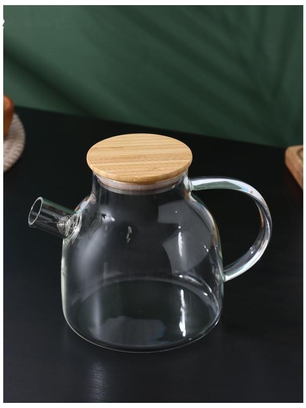 Чайник стеклянный заварочный с бамбуковой крышкой и металлическим фильтром BellaTenero «Эко», 1,2 л