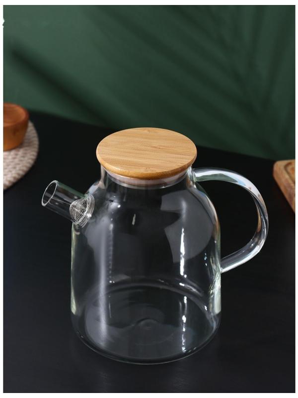 Чайник стеклянный заварочный с бамбуковой крышкой и металлическим фильтром BellaTenero «Эко», 1,8 л