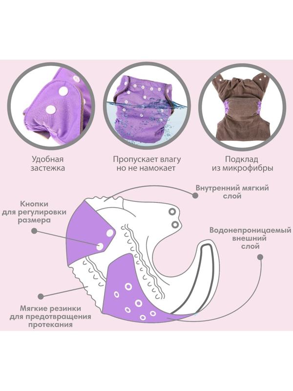 Трусики-подгузник, многоразовый, угольно-бамбуковая ткань, цвет фиолетовый, от 0-36 мес.