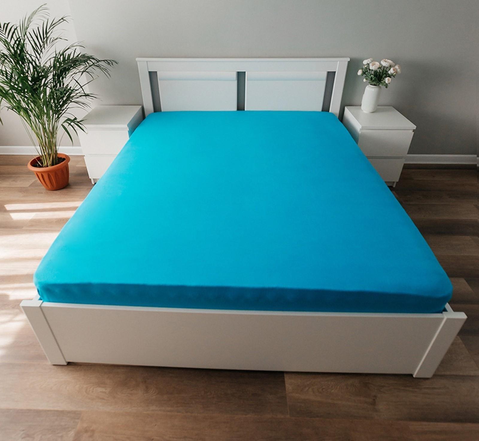 Трикотажная простыня на резинке 120х200х25см синий кулирка, 120г/м , хлопок 100%