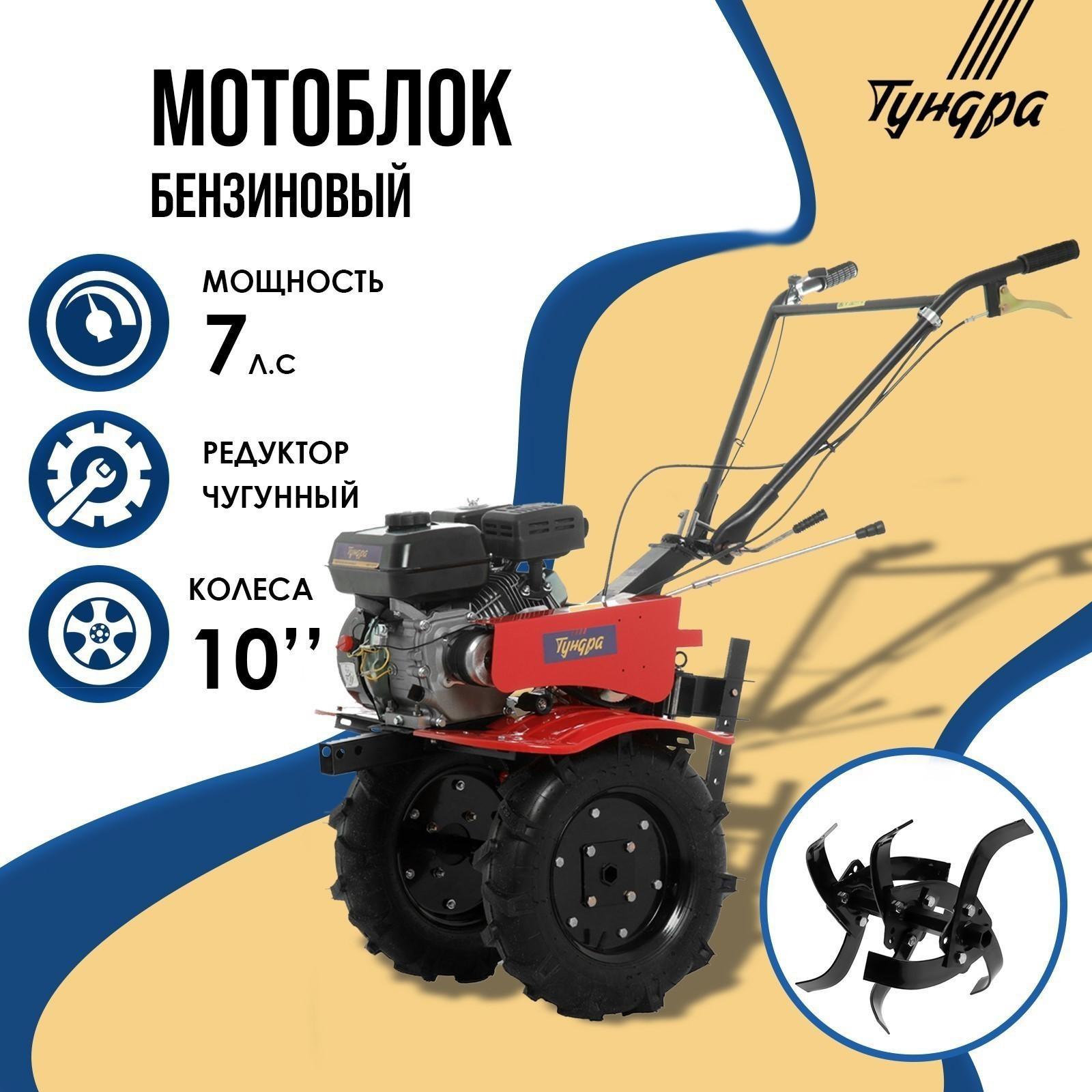 Мотоблок ТУНДРА, 7 л.с., чугунный редуктор, скорости 2/1, колеса 4.00-10