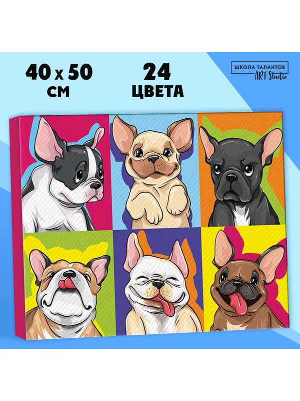 Картина по номерам на холсте «Яркие бульдоги», 40х50 см