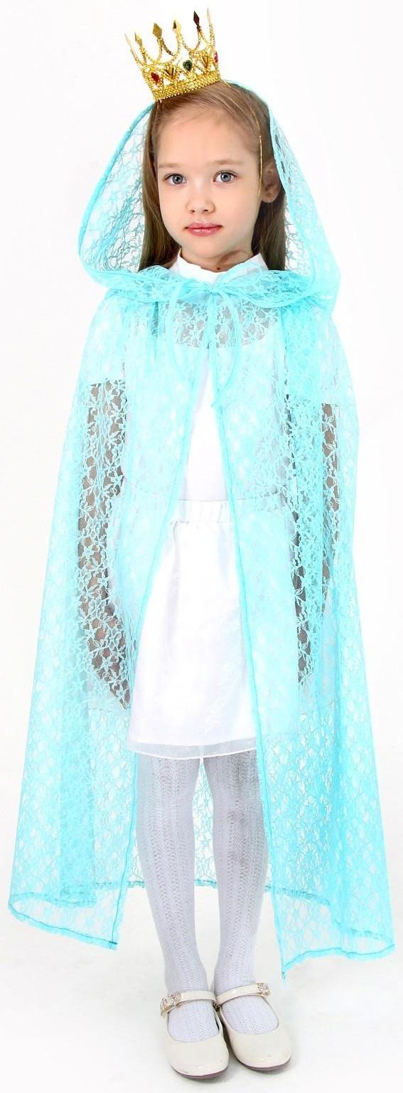 Карнавальный набор принцессы: плащ гипюровый мятный, корона, длина 85 см