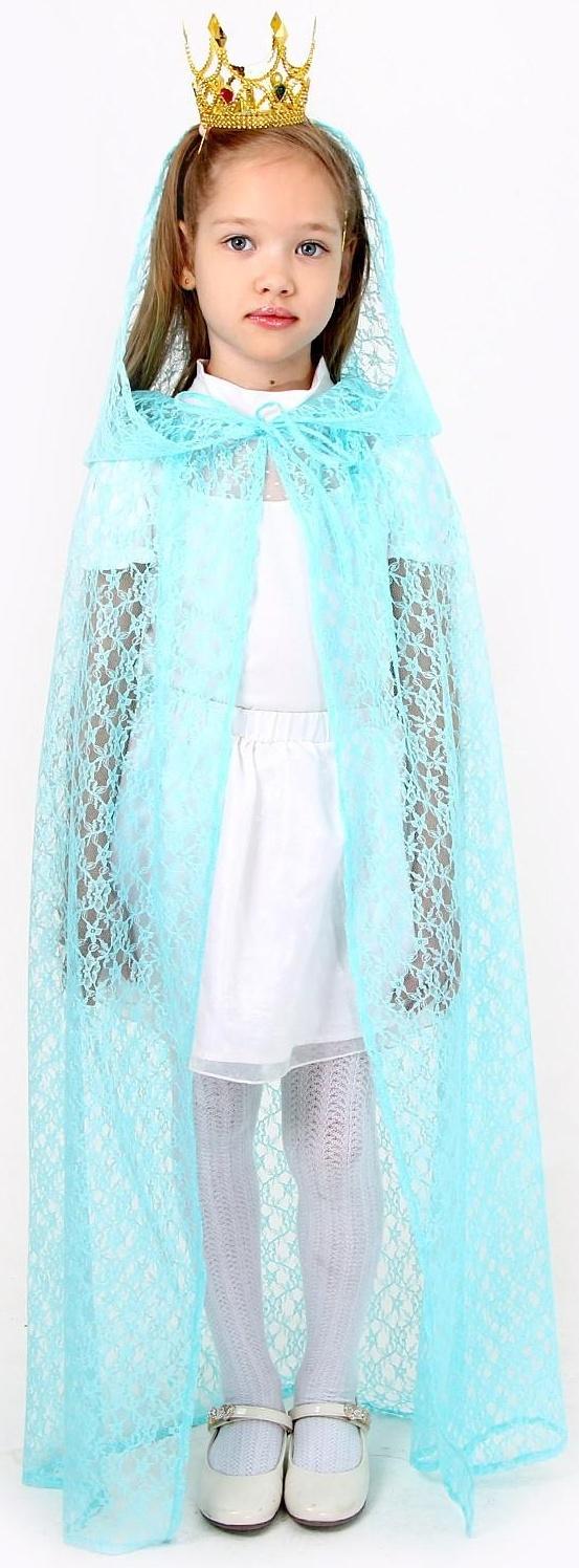 Карнавальный набор принцессы: плащ гипюровый мятный, корона, длина 100 см