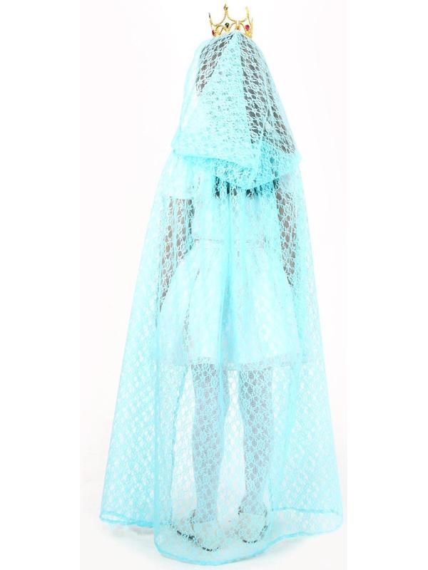 Карнавальный набор принцессы: плащ гипюровый мятный, корона, длина 100 см