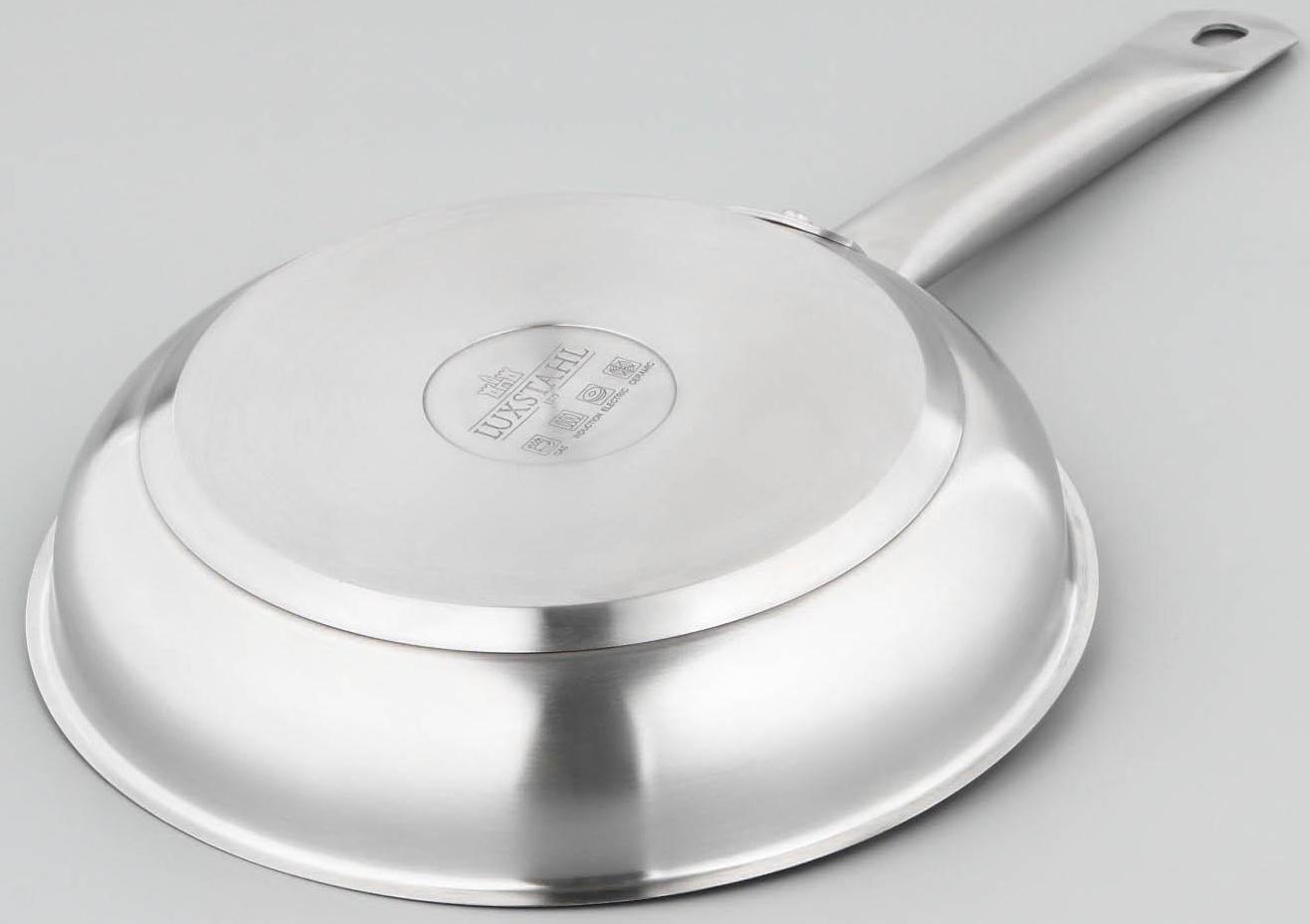 Сковорода из нержавеющей стали LUXSTAHL, d=24 см, h=5 см, тройное дно, антипригарное покрытие, индукция