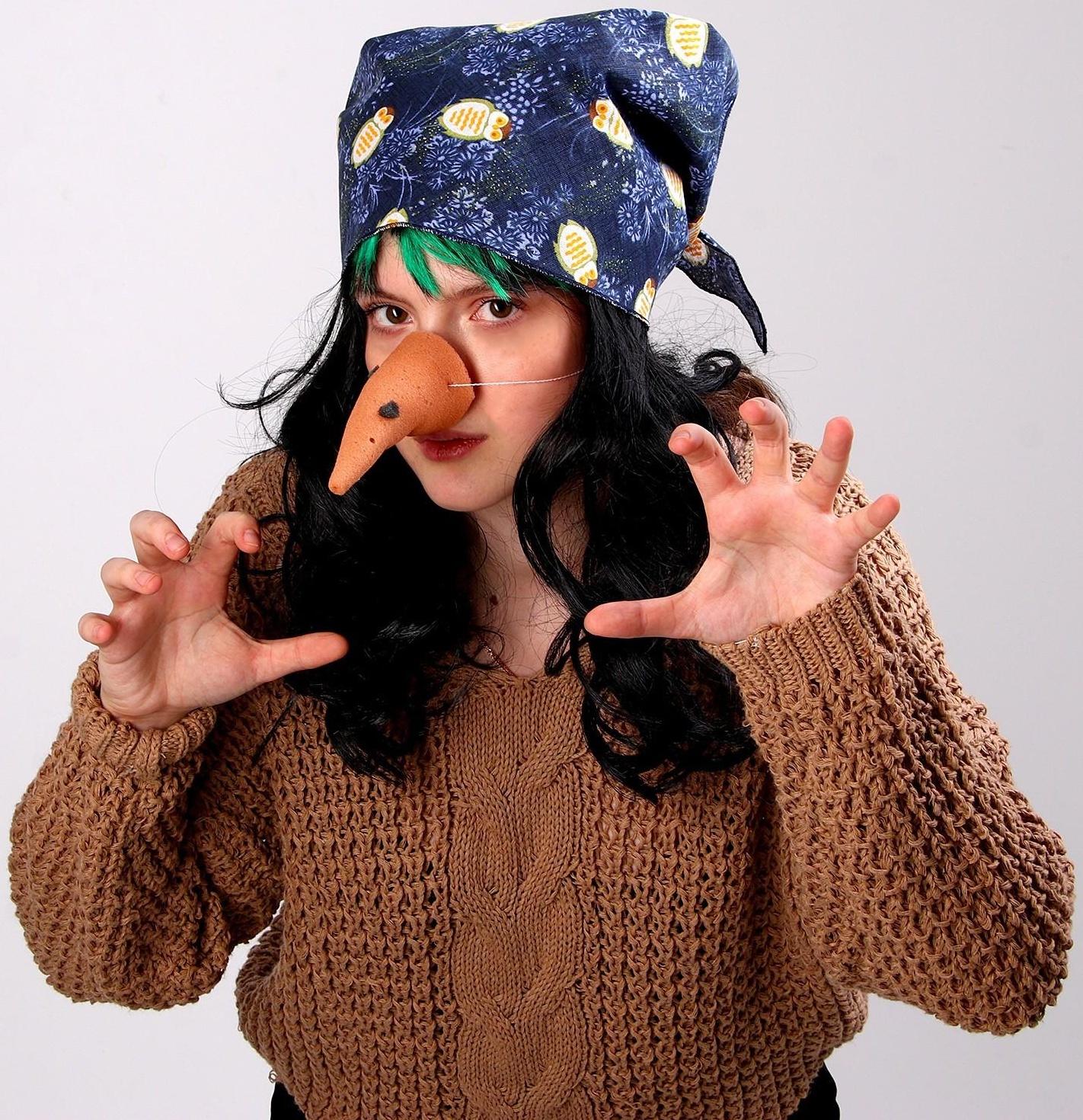 Карнавальный набор «Баба-Яга», косынка с совами синяя, парик, нос