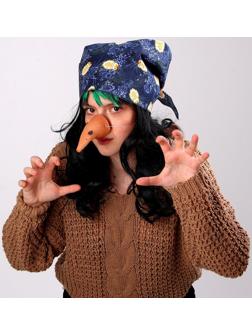 Карнавальный набор «Баба-Яга», косынка с совами синяя, парик, нос