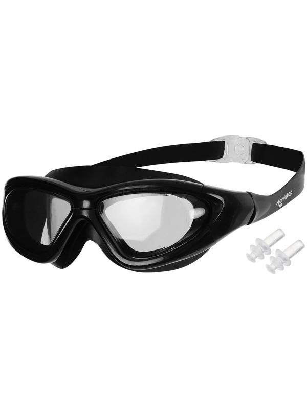 Очки для плавания, взрослые + беруши, цвет чёрный