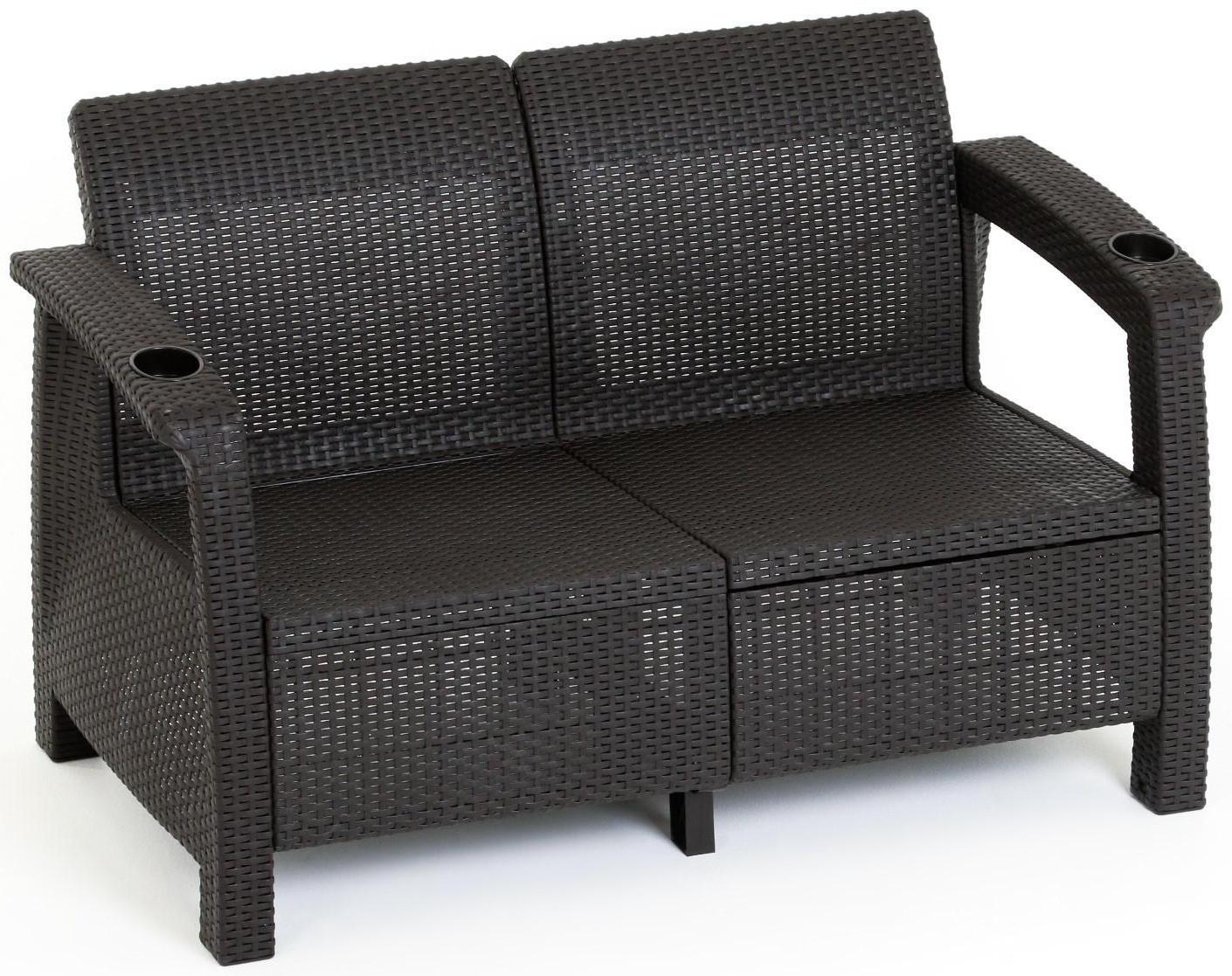 Набор садовой мебели: диван, два кресла, стол квадратный, коричневого цвета