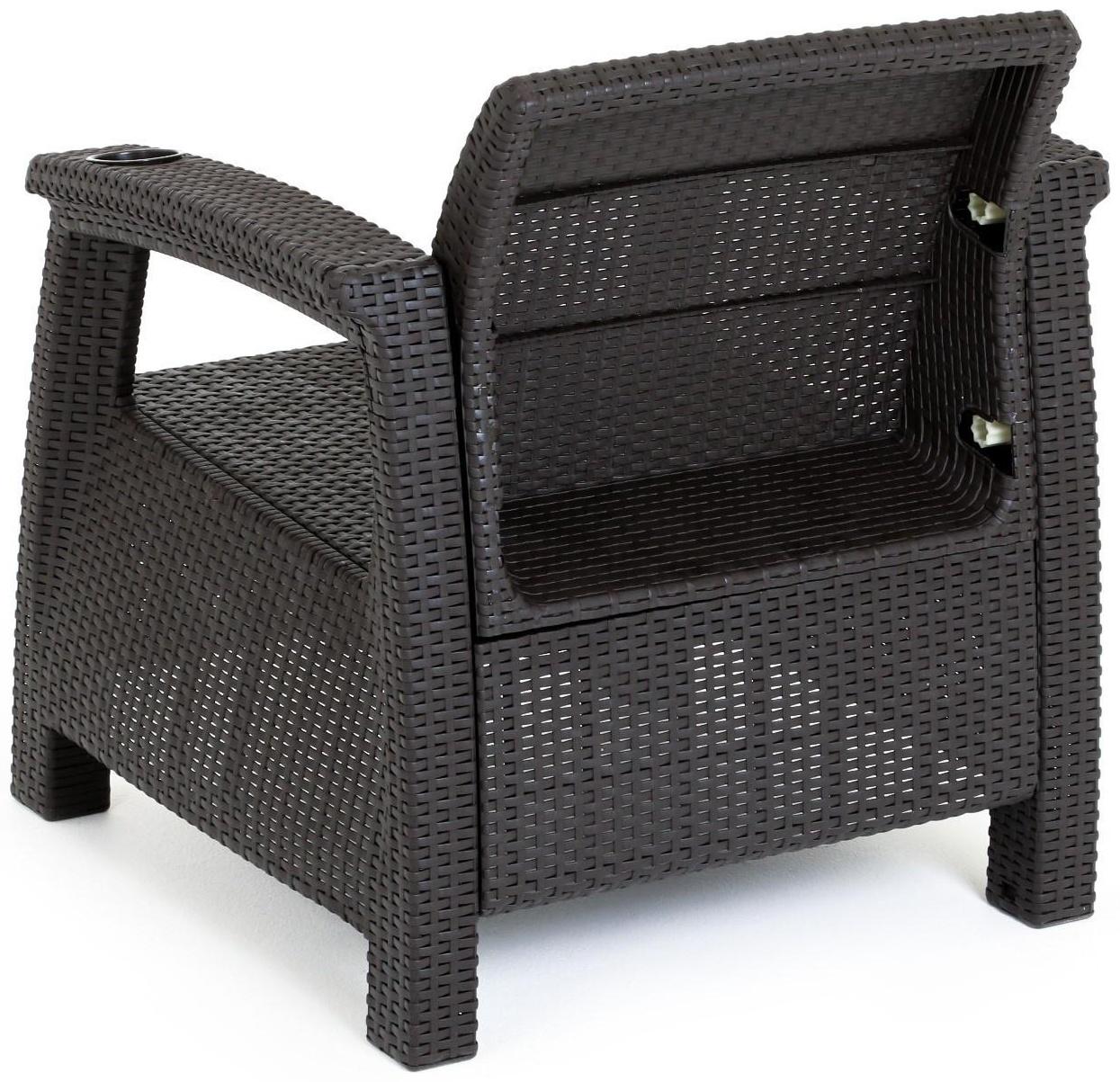 Набор садовой мебели: диван, два кресла, стол квадратный, коричневого цвета