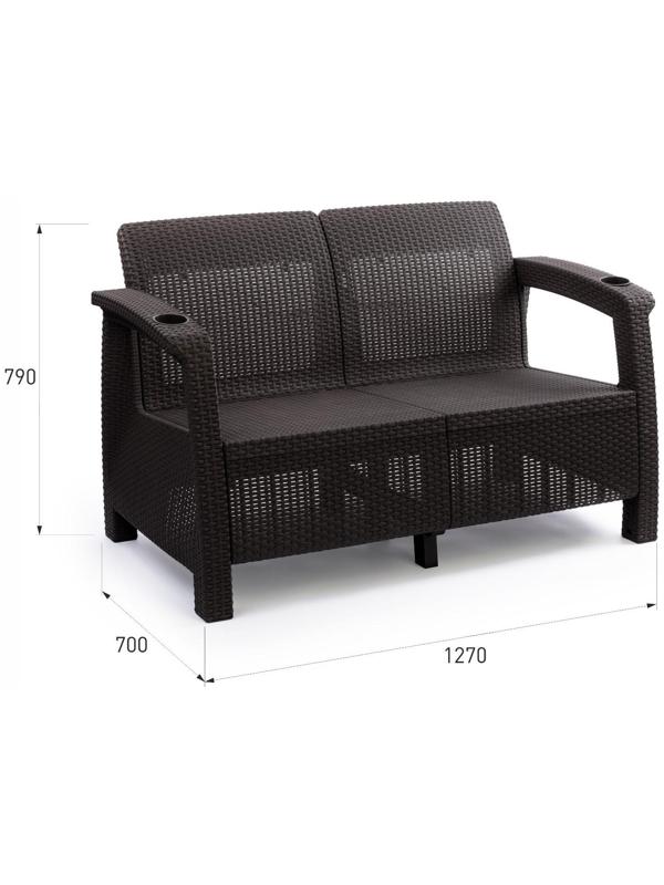 Набор садовой мебели: диван, два кресла, стол квадратный, коричневого цвета