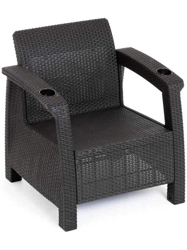 Набор садовой мебели: диван, два кресла, стол квадратный, коричневого цвета