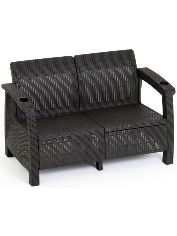 Набор садовой мебели: диван, два кресла, стол квадратный, коричневого цвета