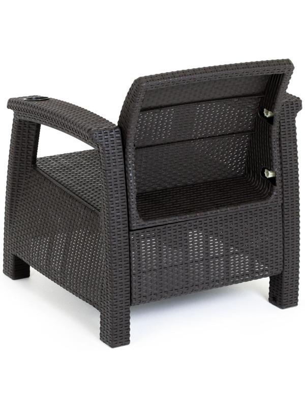 Набор садовой мебели: диван, два кресла, стол квадратный, коричневого цвета