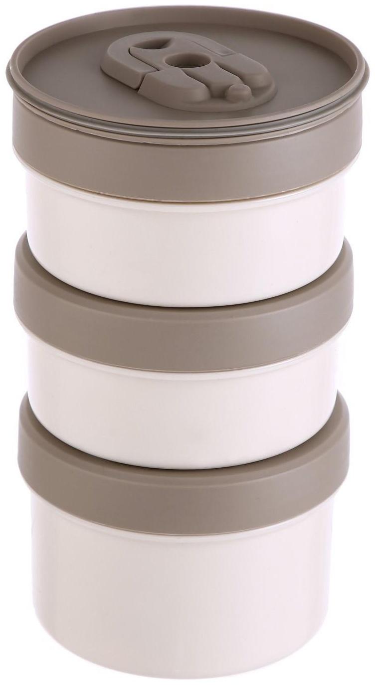 Термос для еды, 1.2 л, 3 контейнера, складная ложка, сохраняет тепло до 24 ч, 27 х 15 см