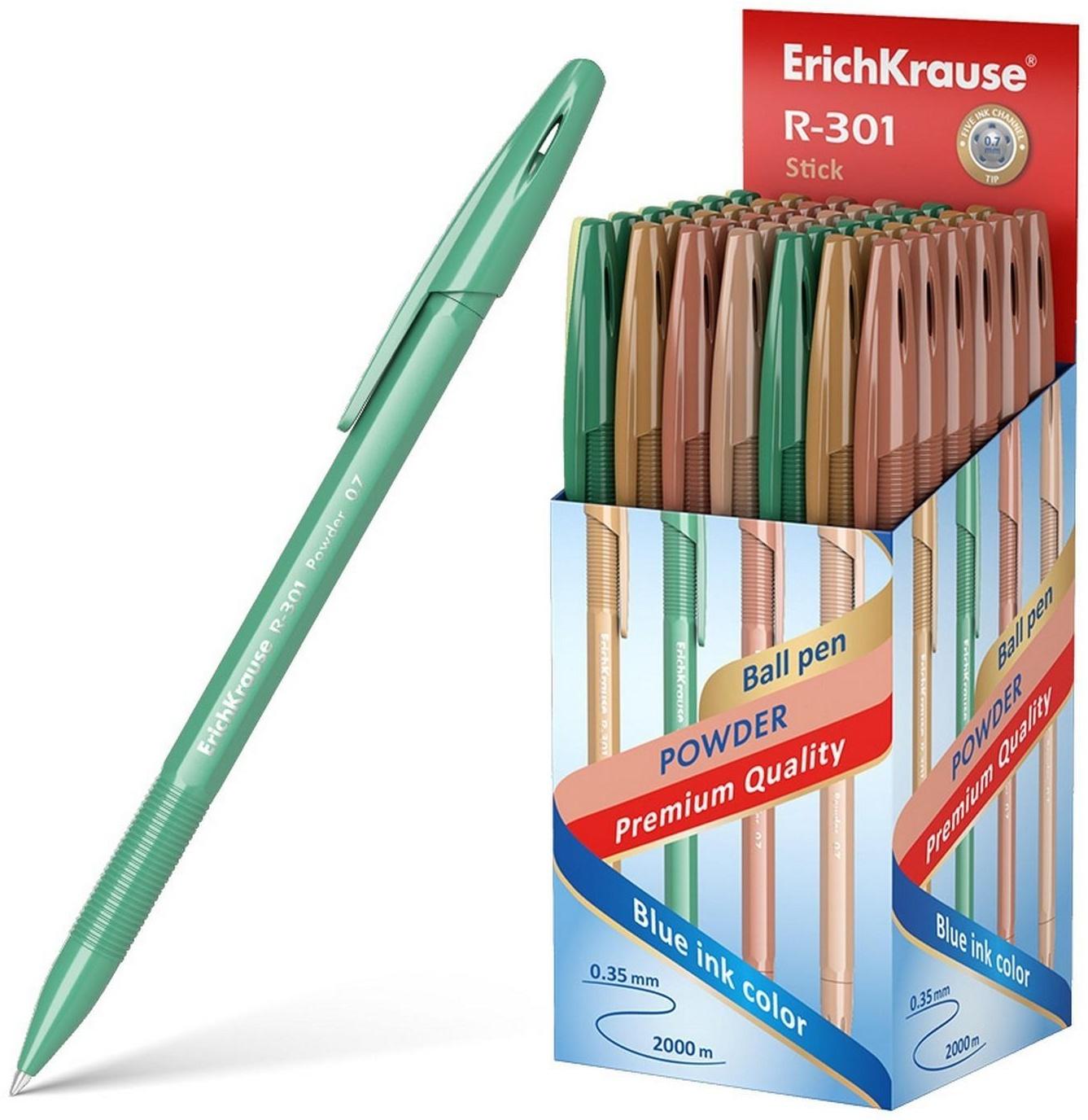 Ручка шариковая ErichKrause R-301 Powder Stick, узел 0.7 мм, цвет чернил синий, корпус пастель МИКС