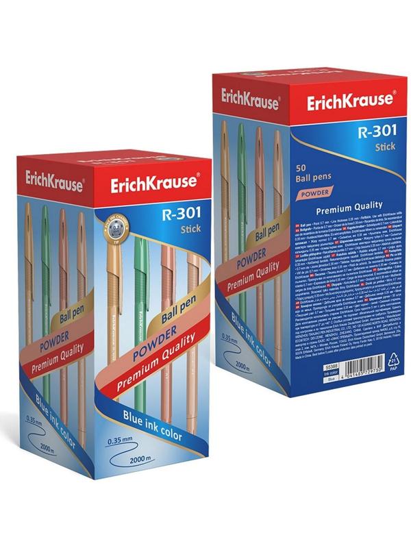 Ручка шариковая ErichKrause R-301 Powder Stick, узел 0.7 мм, цвет чернил синий, корпус пастель МИКС