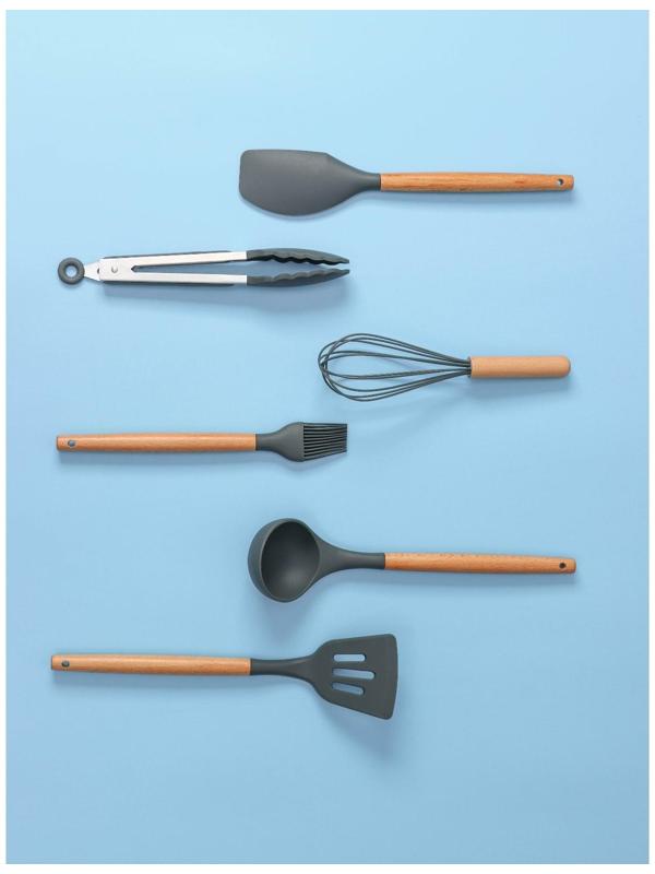 Набор кухонных принадлежностей Доляна «Фаварис», 7 предметов, 34×12,5×12,5 см, цвет серый