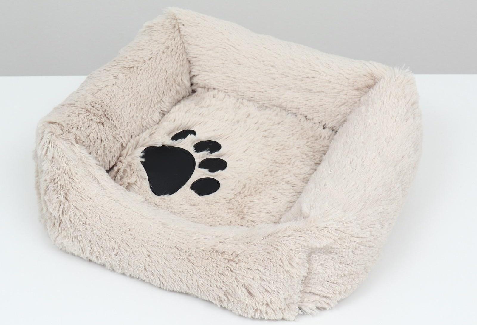 Лежак с подушкой  мех, сатин, периотек, , 45 х 45 х 15 см,бежевый