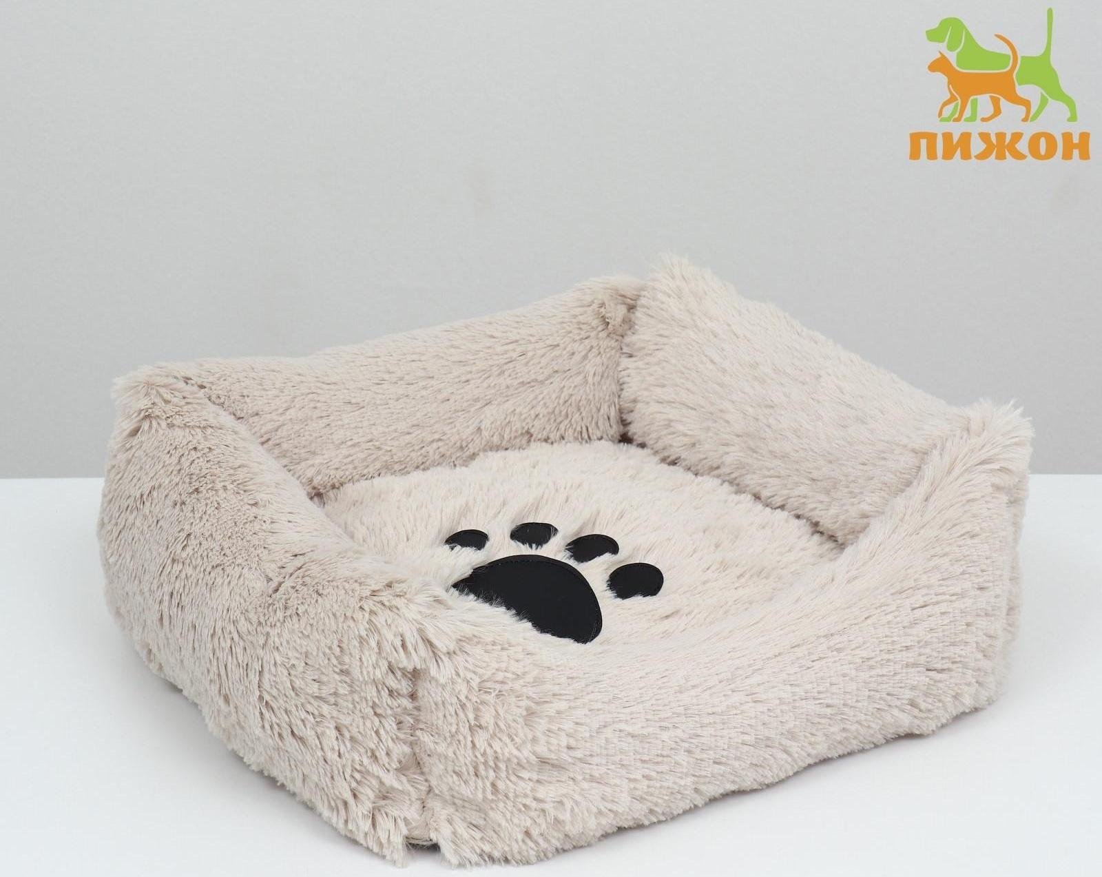 Лежак с подушкой  мех, сатин, периотек, , 45 х 45 х 15 см,бежевый