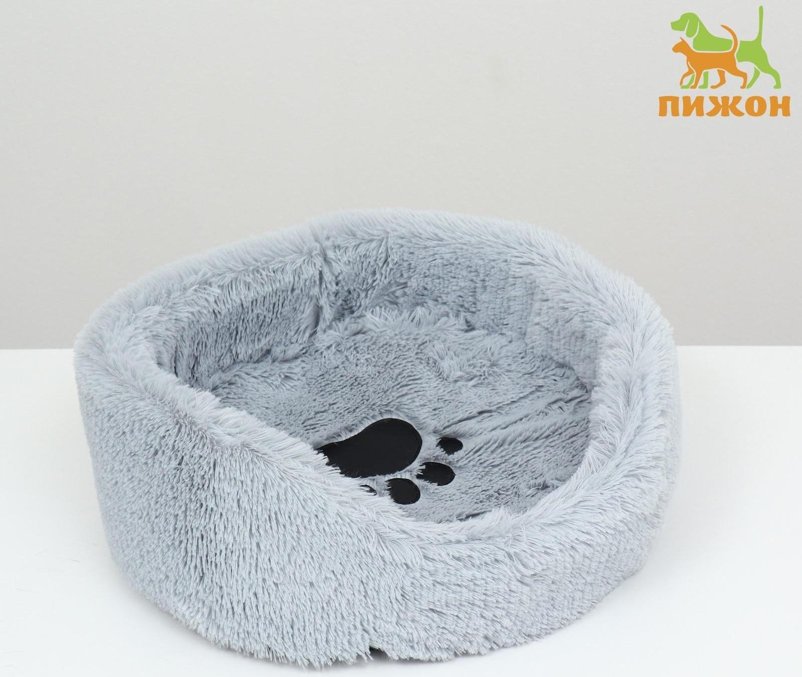 Лежак с подушкой мех, сатин, периотек,  40 х 40 х 16 см, серый