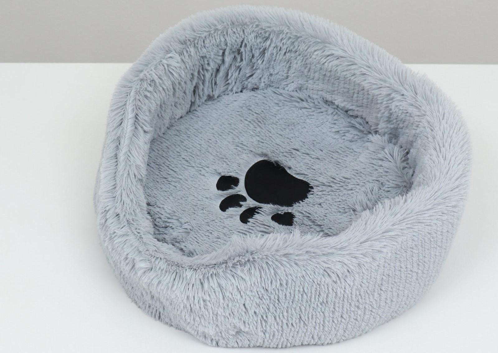 Лежак с подушкой мех, сатин, периотек,  40 х 40 х 16 см, серый