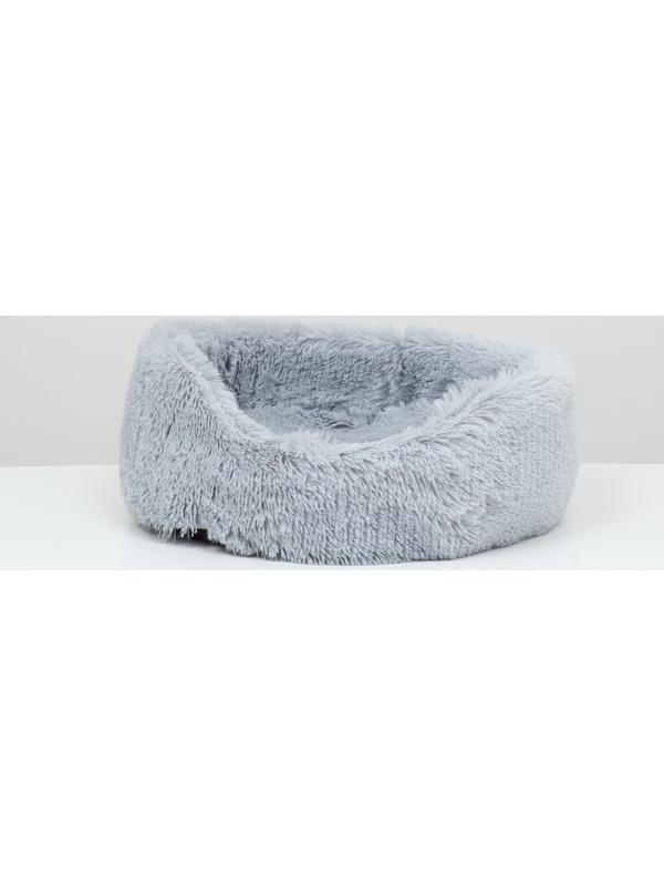 Лежак с подушкой мех, сатин, периотек,  40 х 40 х 16 см, серый