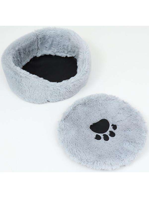 Лежак с подушкой мех, сатин, периотек,  40 х 40 х 16 см, серый