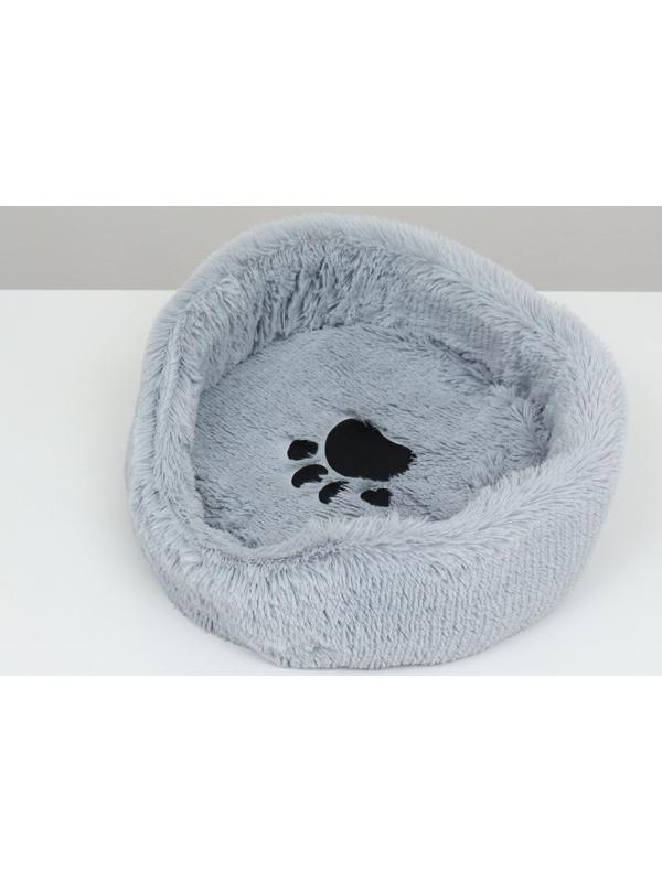 Лежак с подушкой мех, сатин, периотек,  40 х 40 х 16 см, серый