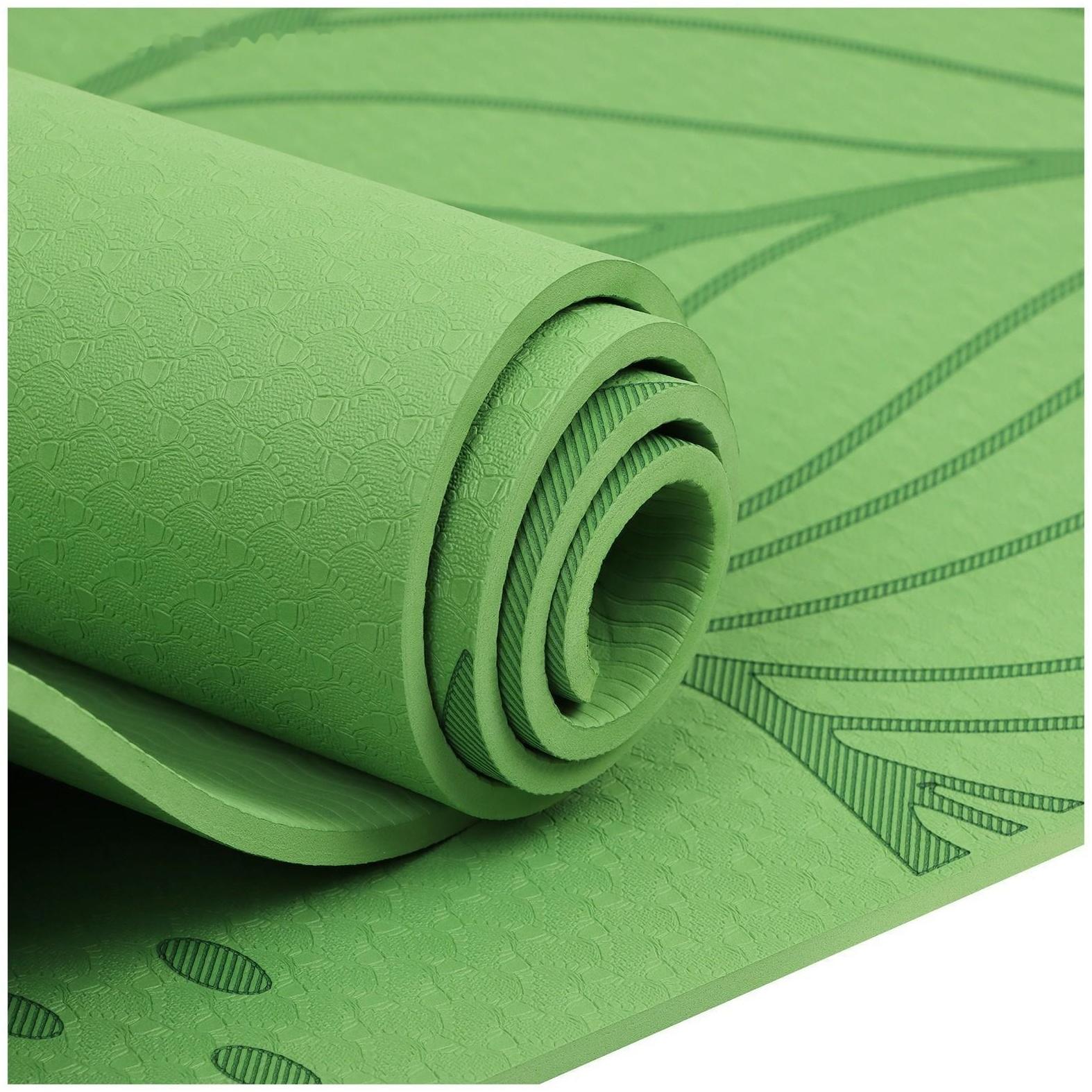 Коврик для йоги Tropics, 183 х 61 х 0.6 см, цвет зелёный